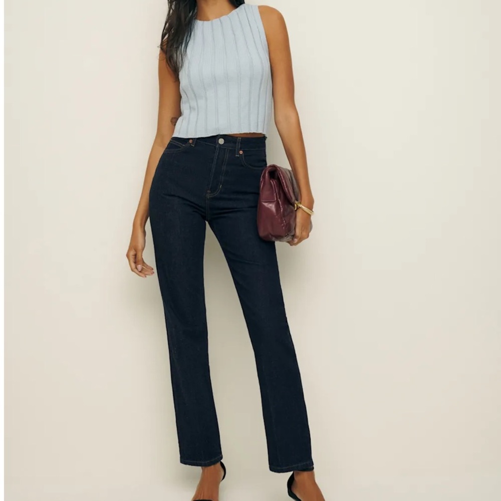 Reformation High-Rise Straight Jeans in Dark Indigo - Picture 11 of 12